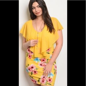 Yellow Floral Plus Size Dress
